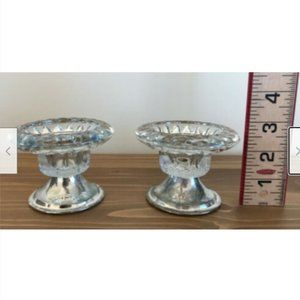 Vtg 2 Avon Classic Elegance Glass Candlestick Holders w/ Silverplate Bases NIB